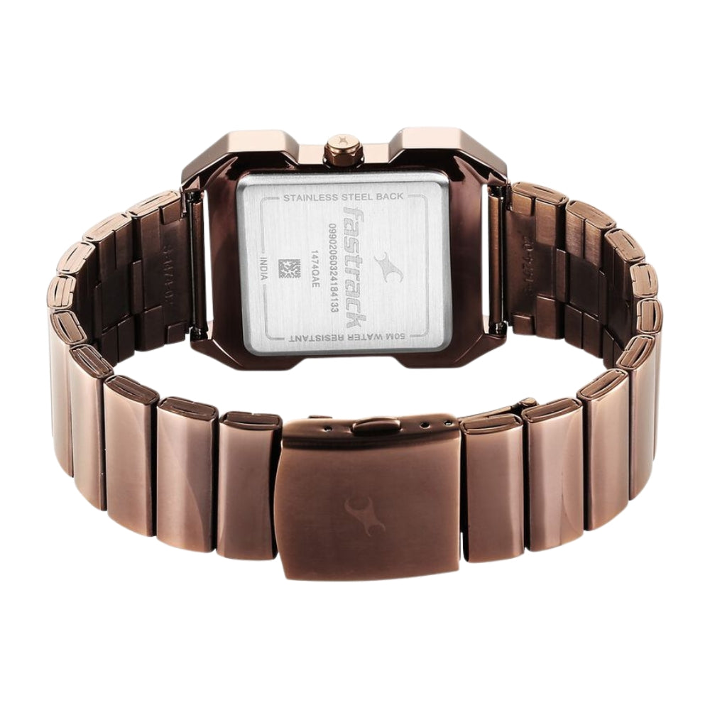 Fastrack Pulse Quartz Analog Beige Dial With Brown Colour Stainless steel Strap Watch for Guys 1474QM02