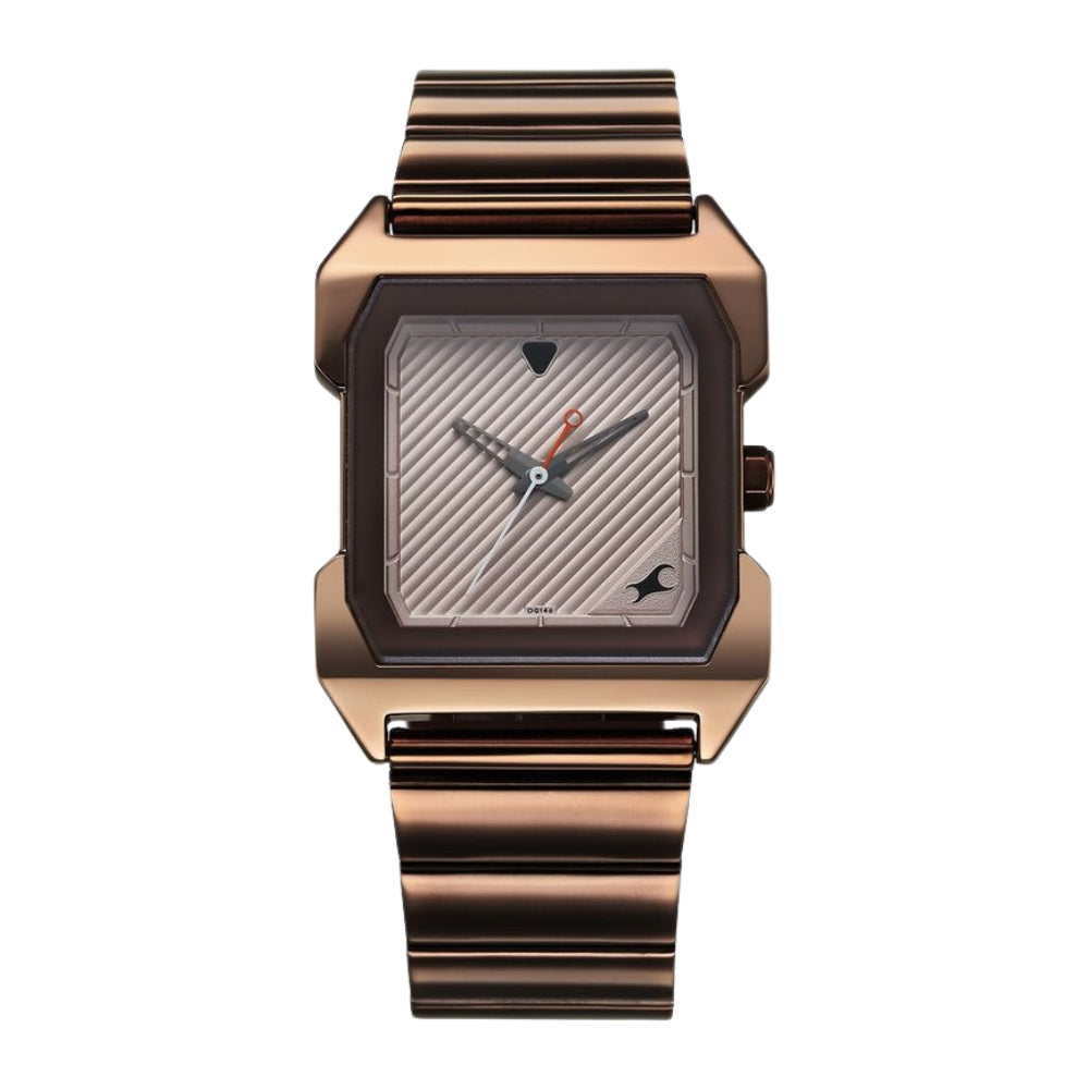Fastrack Pulse Quartz Analog Beige Dial With Brown Colour Stainless steel Strap Watch for Guys 1474QM02