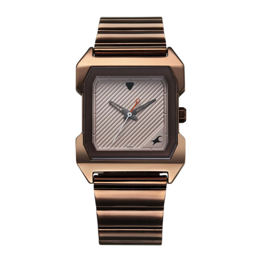 Fastrack Pulse Quartz Analog Beige Dial With Brown Colour Stainless steel Strap Watch for Guys 1474QM02