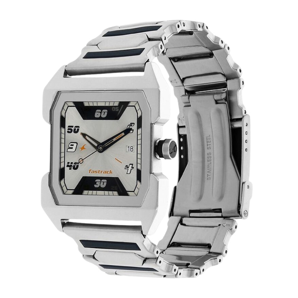 Fastrack Quartz Analog Silver Dial Stainless Steel Strap Watch for Guys 1474SM01