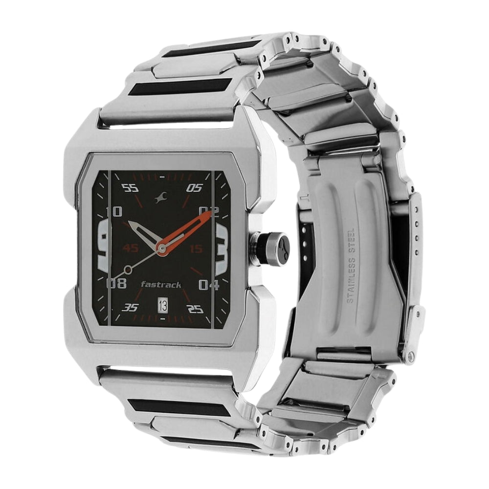 Fastrack Quartz Analog Black Dial Stainless Steel Strap Watch for Guys 1474SM02