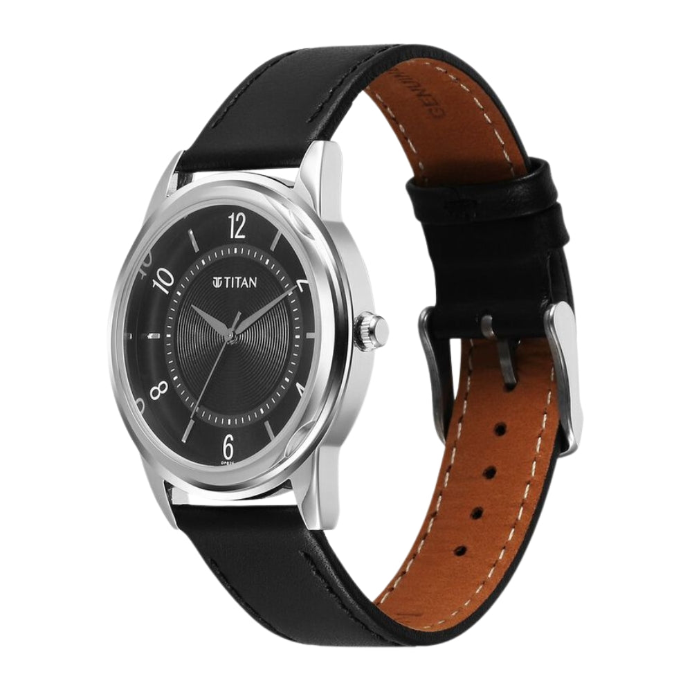 Titan Karishma Zing Quartz Analog Black Dial Leather Strap Watch for Men 1638SL02