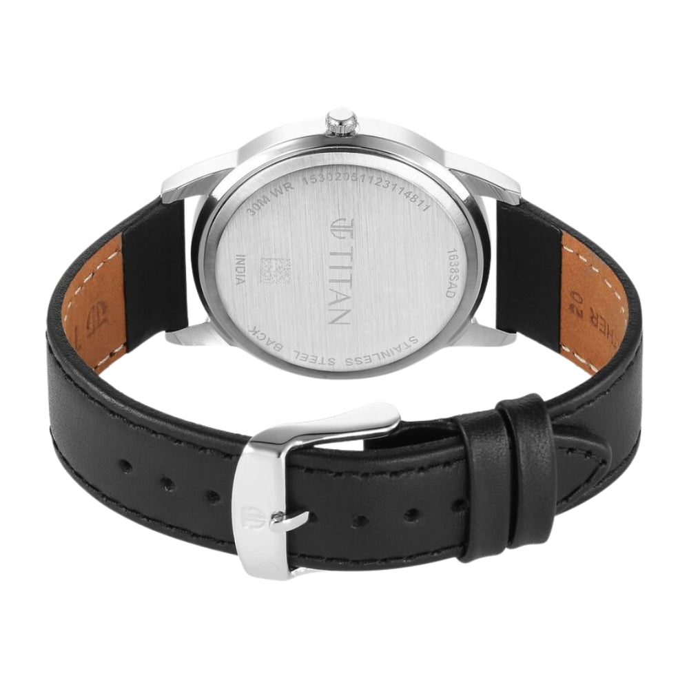 Titan Karishma Zing Quartz Analog Black Dial Leather Strap Watch for Men 1638SL02