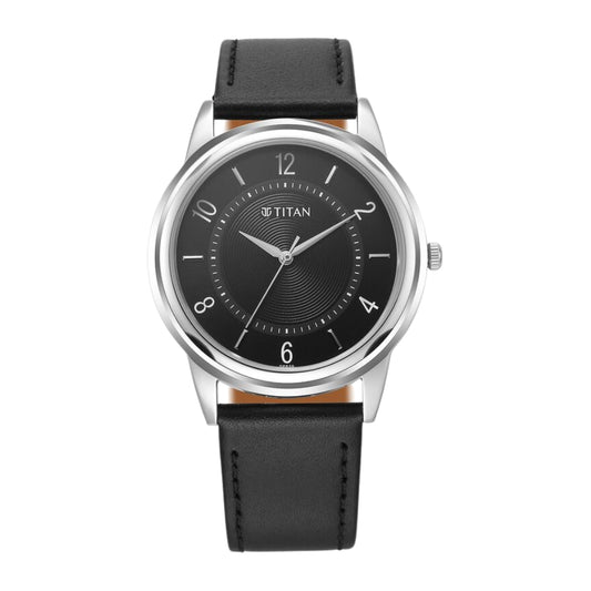Titan Karishma Zing Quartz Analog Black Dial Leather Strap Watch for Men 1638SL02