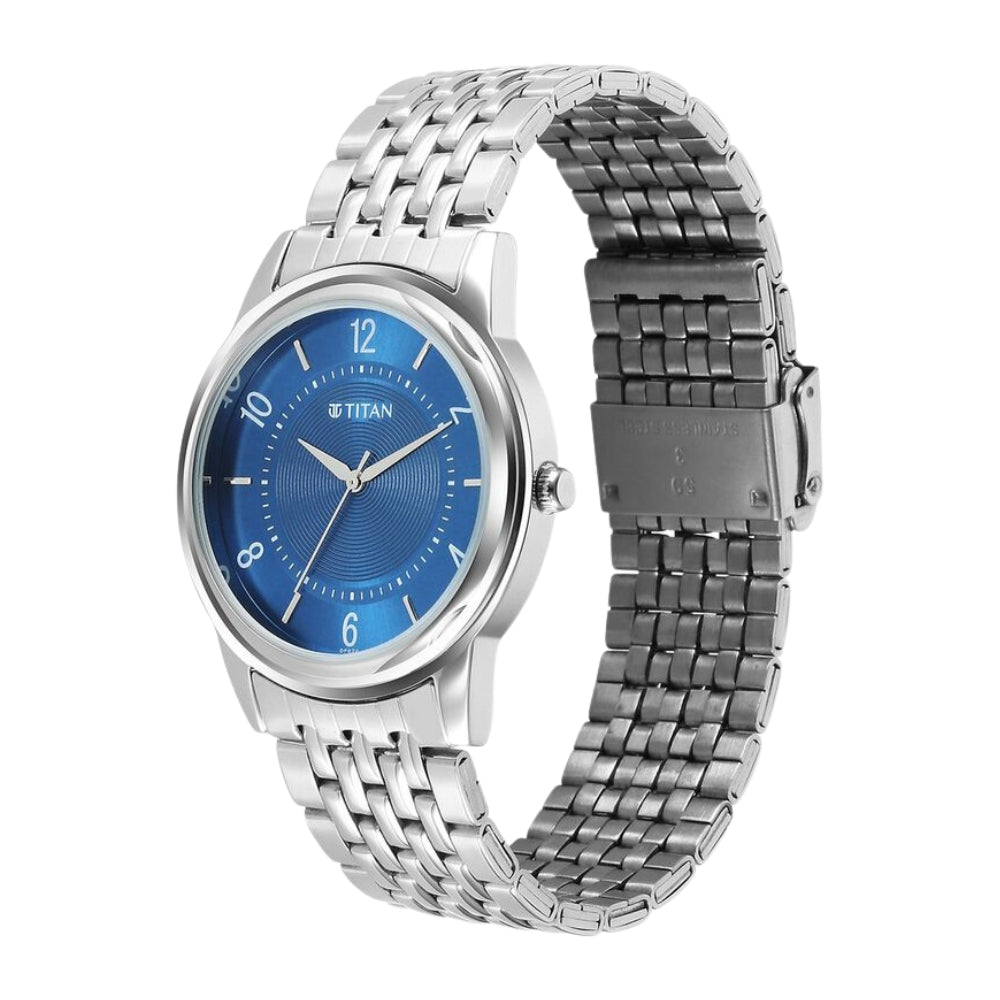 Titan Karishma Zing Quartz Analog Blue Dial Stainless Steel Strap Watch for Men 1638SM02