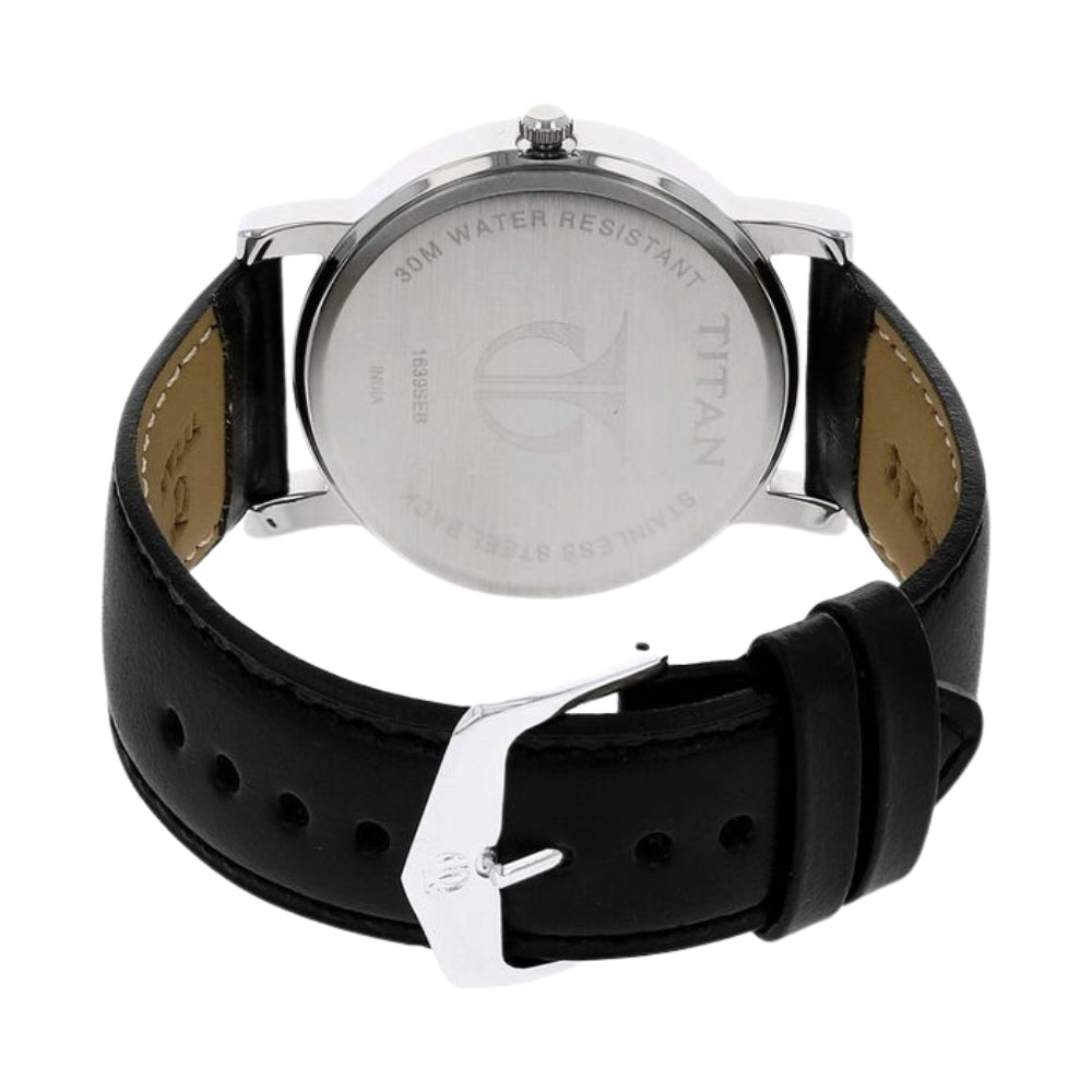 Titan Quartz Analog Silver Dial Leather Strap Watch for Men 1639SL03
