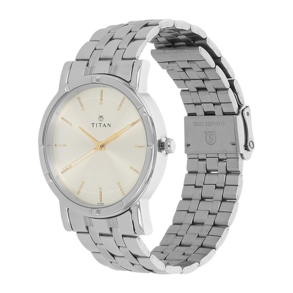 Titan Quartz Analog Silver Dial Stainless Steel Strap Watch for Men 1639SM01