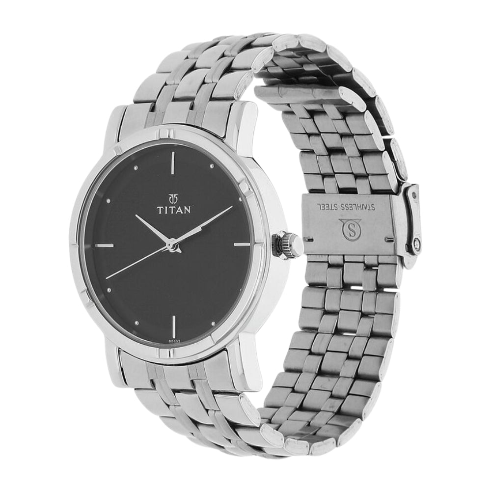 Titan Men's Elegance Watch: Black Dial with Sleek Link Strap 1639SM02