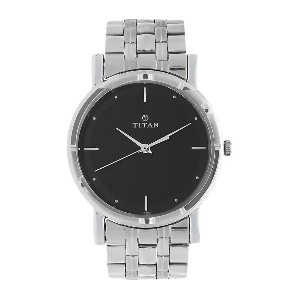 Titan Men's Elegance Watch: Black Dial with Sleek Link Strap 1639SM02