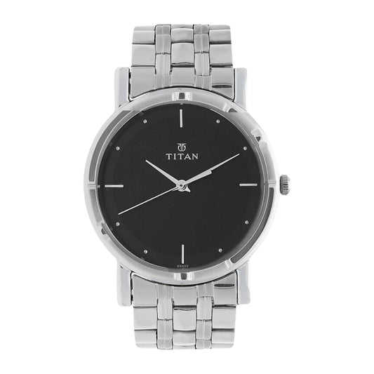 Titan Men's Elegance Watch: Black Dial with Sleek Link Strap 1639SM02