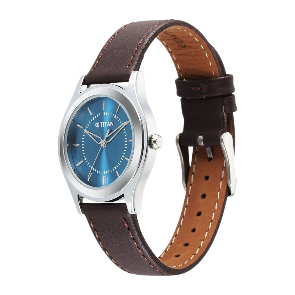 Titan Karishma Zing Quartz Analog Blue Dial Leather Strap Watch for Men 1648SL01