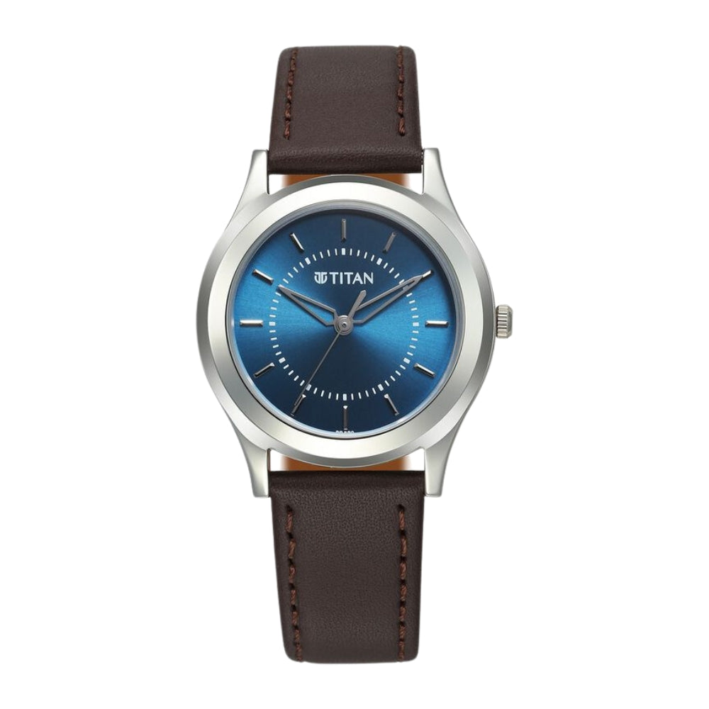 Titan Karishma Zing Quartz Analog Blue Dial Leather Strap Watch for Men 1648SL01