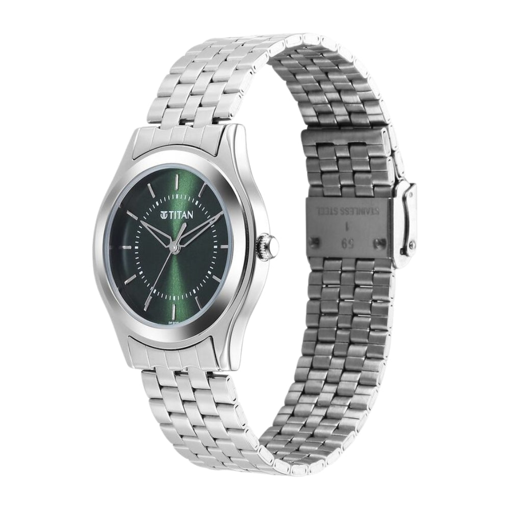 Titan Karishma Zing Quartz Analog Green Dial Stainless Steel Strap Watch for Men 1648SM01
