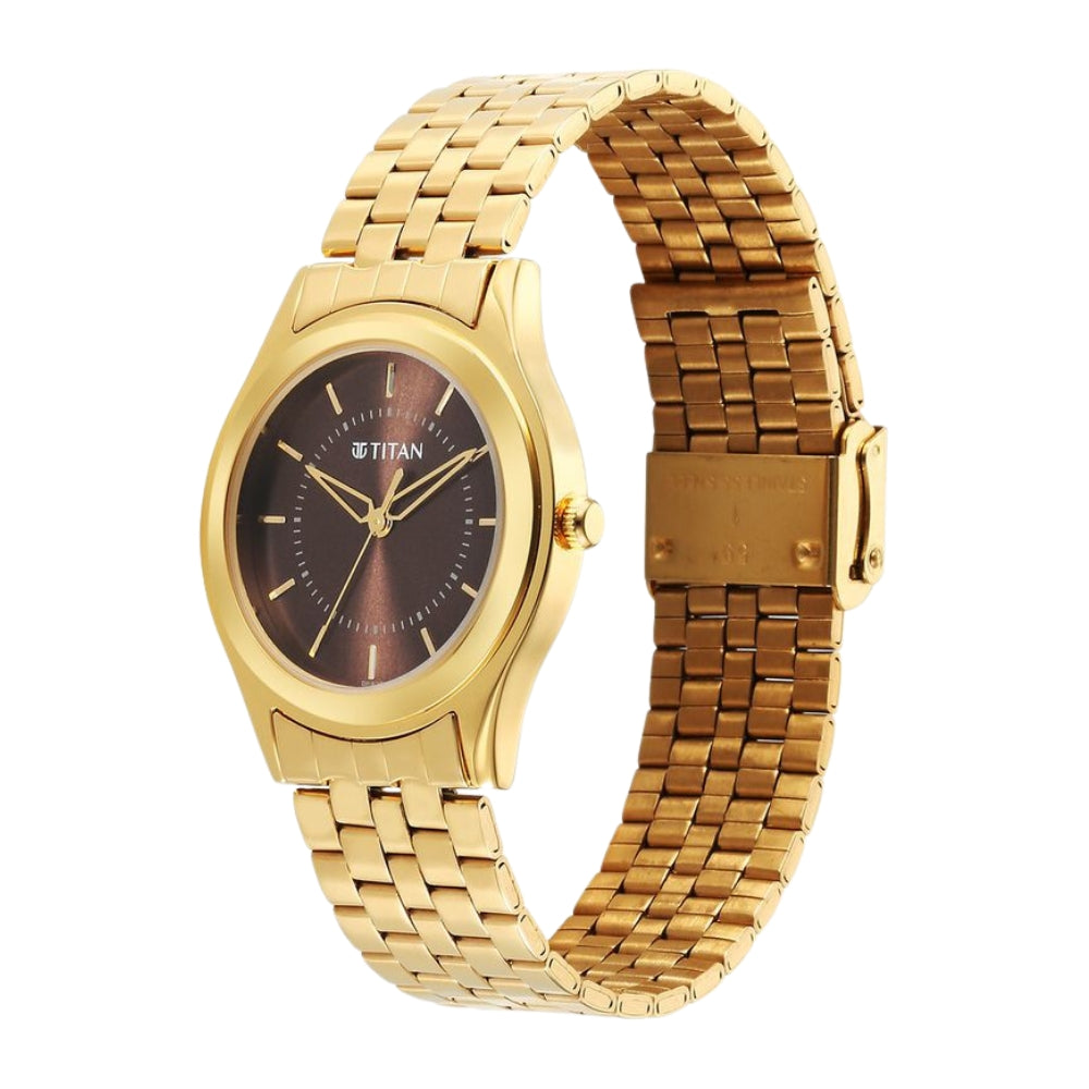 Titan Karishma Zing Quartz Analog Brown Dial Stainless Steel Strap Watch for Men 1648YM06