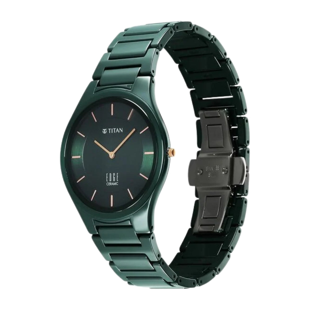 Titan Edge Ceramic Quartz Analog Green Strap Watch for Men NR1696QC06