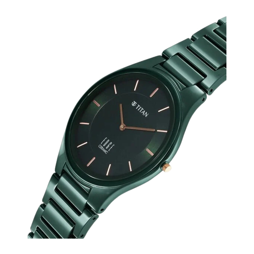 Titan Edge Ceramic Quartz Analog Green Strap Watch for Men NR1696QC06