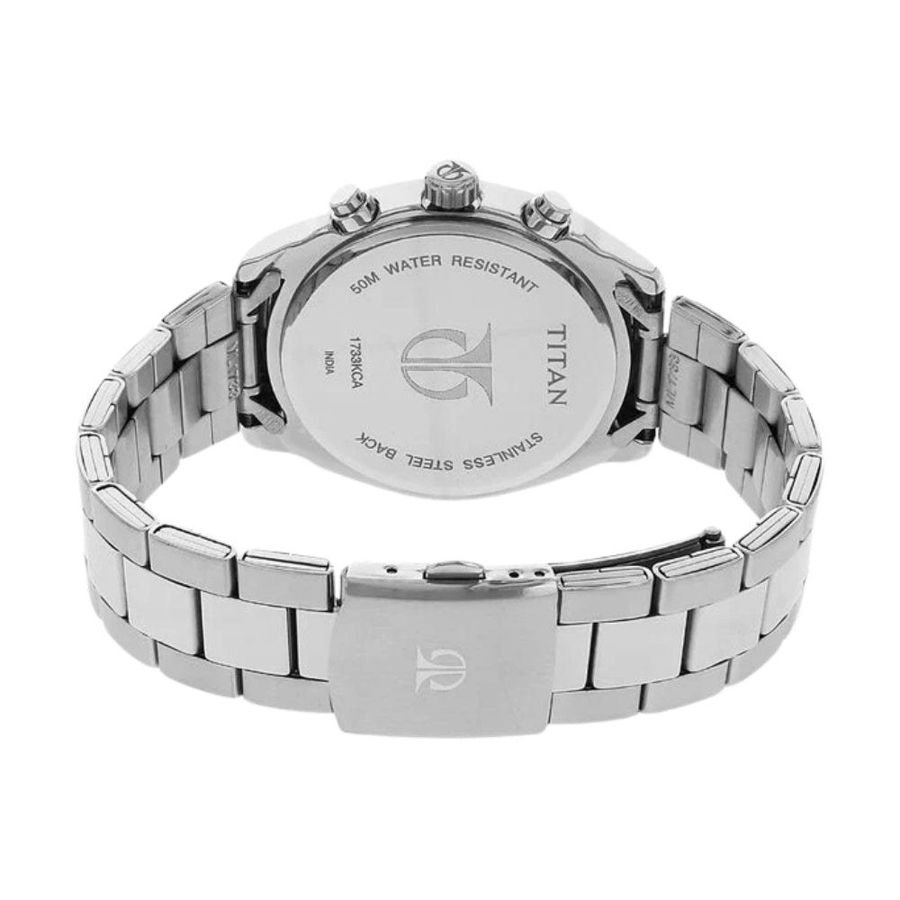 Titan Men's Metropolitan Luxe: Multifunction Black Dial with Stainless Steel Bracelet Watch 1733KM01