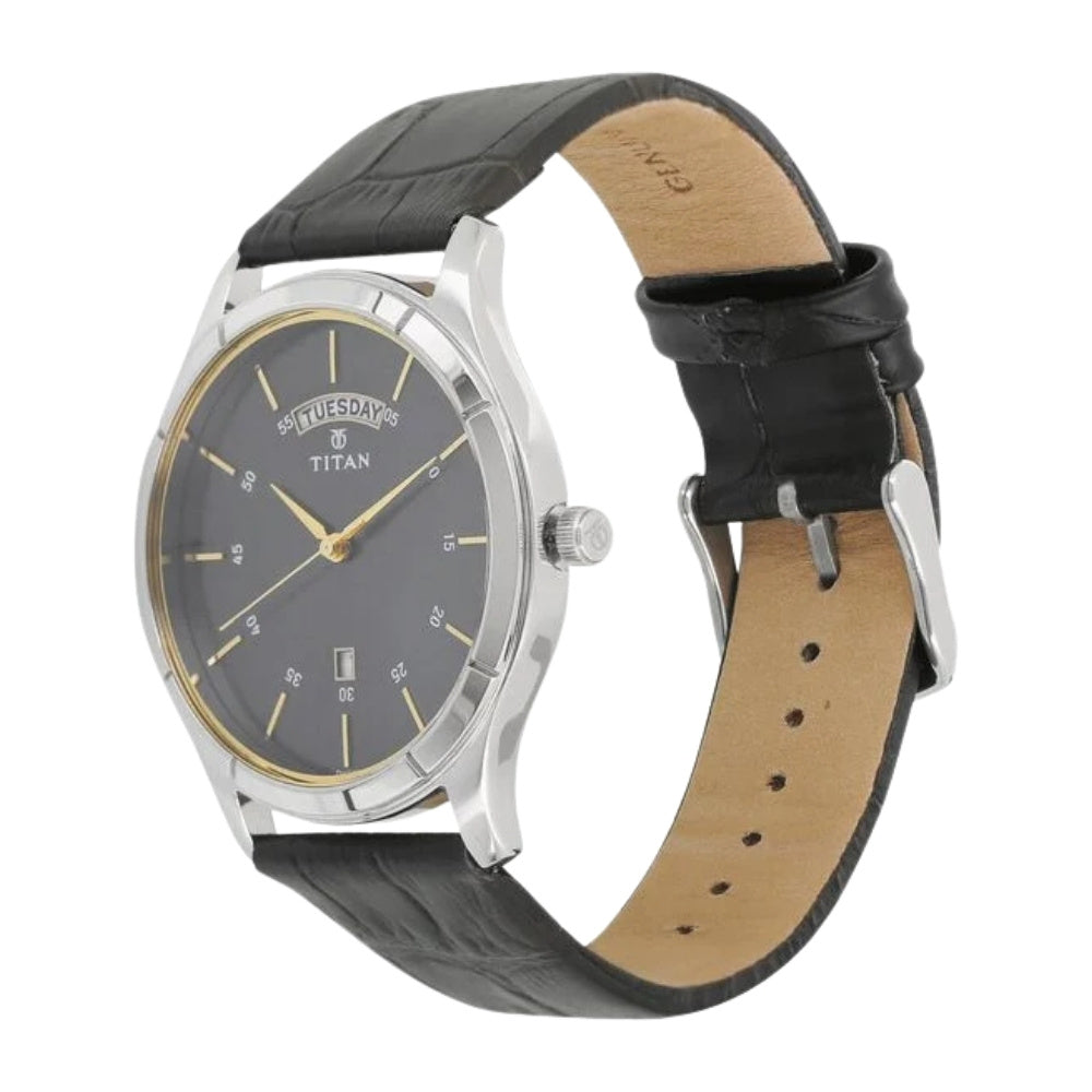 Titan Workwear Blue Dial Analog with Day and Date Leather Strap watch for Men 1767SL03