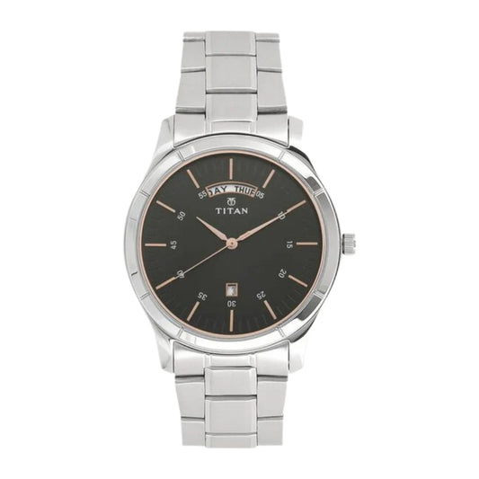 Titan Workwear Black Dial Analog with Day and Date Stainless Steel Strap watch for Men 1767SM02
