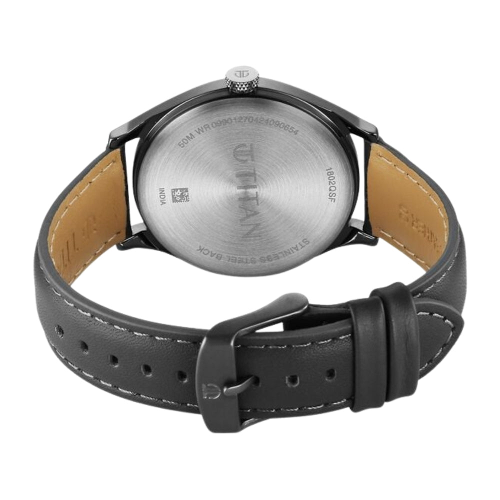 Titan Neo Economy Quartz Analog with Date Silver Dial Grey Leather Strap Watch For Men 1802QL01