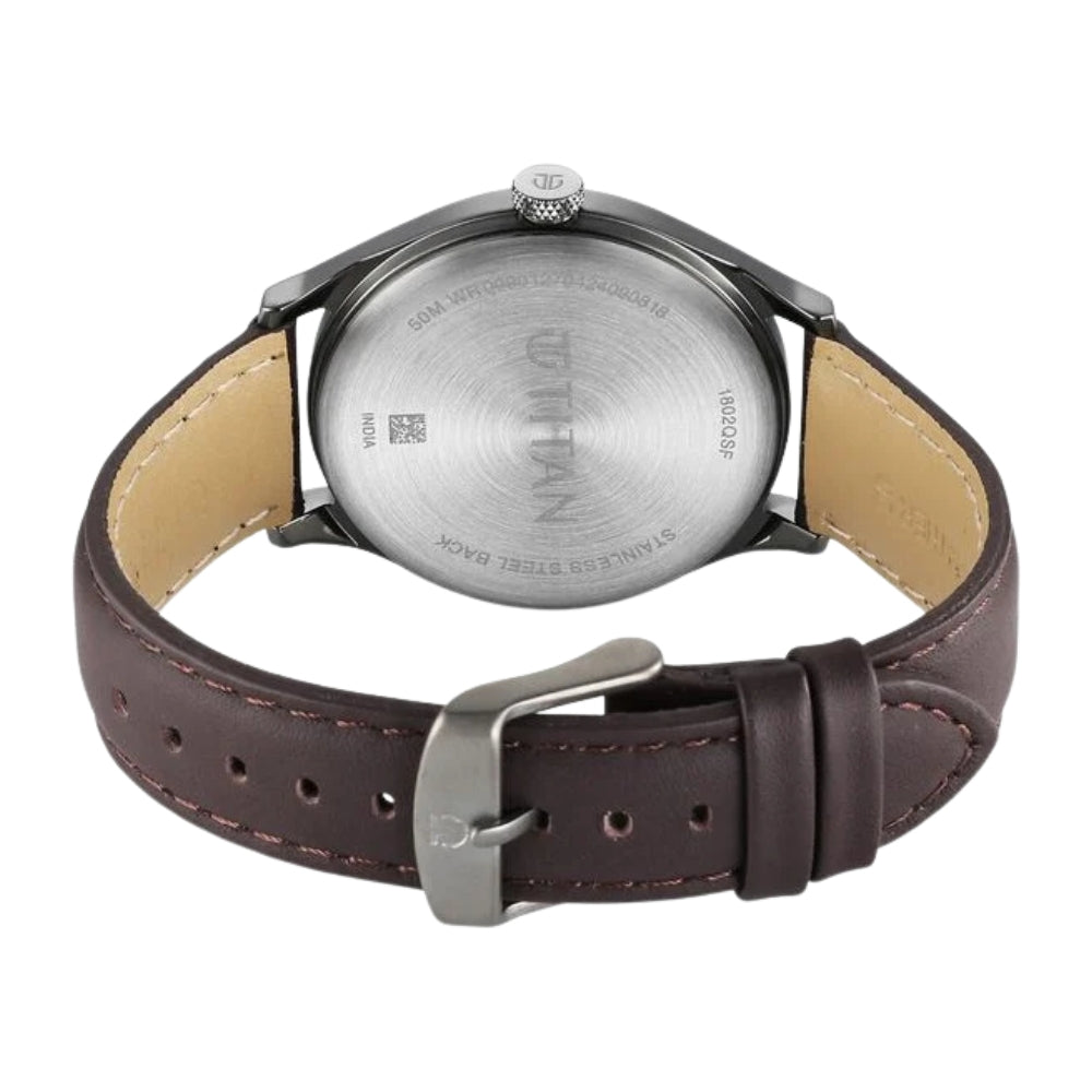Titan Neo Economy Quartz Analog with Date Brown Dial Brown Leather Strap Watch For Men 1802QL02