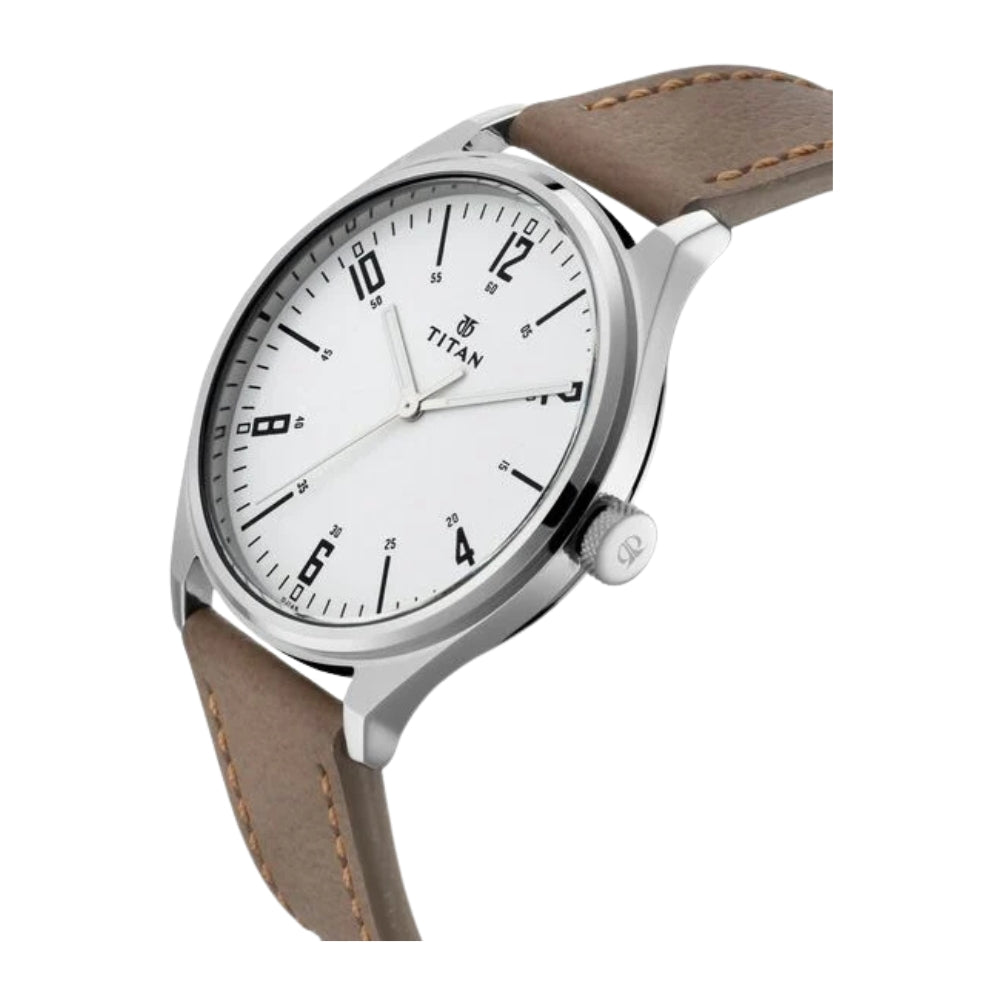 Titan Workwear Watch with Silver Dial & Tan Leather Strap 1802SL01