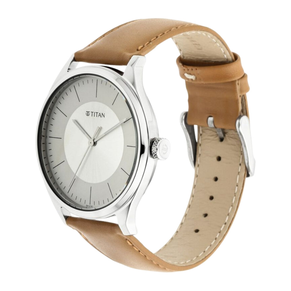 Titan Men's Urban Edge Lustrous White Dial Leather Watch 1802SL07