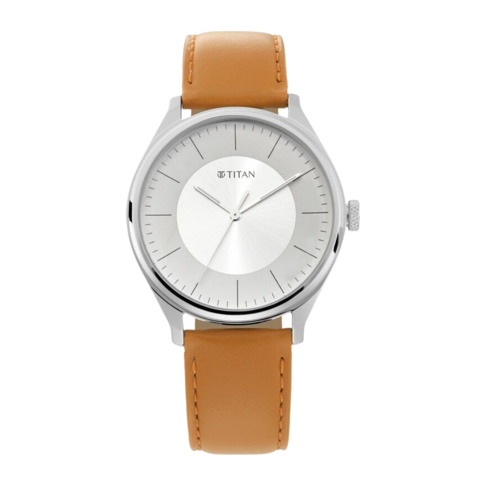 Titan Men's Urban Edge Lustrous White Dial Leather Watch 1802SL07