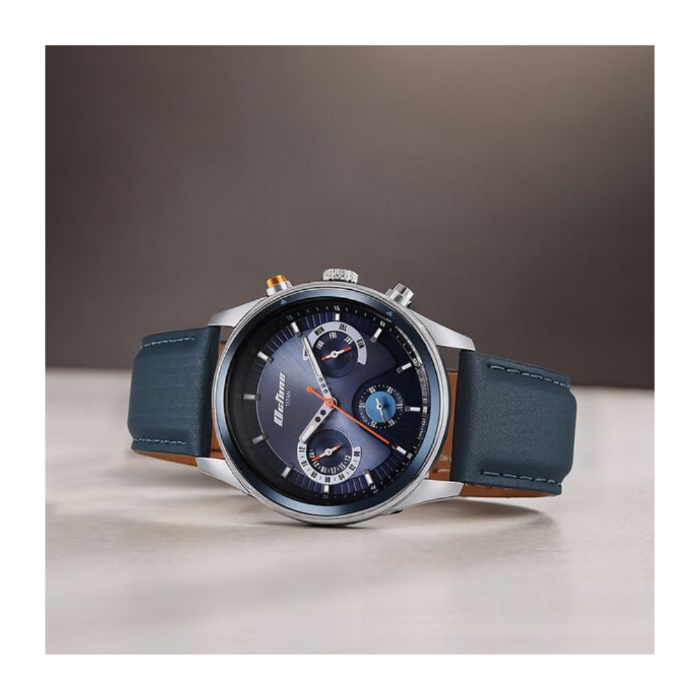 Titan Octane Quartz Multifunction Blue Dial With Blue Leather Strap Watch For Men 1805KL01
