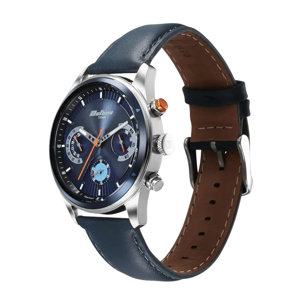 Titan Octane Quartz Multifunction Blue Dial With Blue Leather Strap Watch For Men 1805KL01