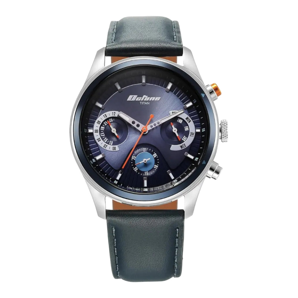 Titan Octane Quartz Multifunction Blue Dial With Blue Leather Strap Watch For Men 1805KL01