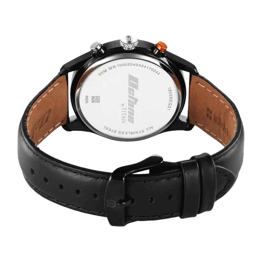 Titan Octane Quartz Multifunction Black Dial With Black Leather Strap Watch For Men 1805KL02