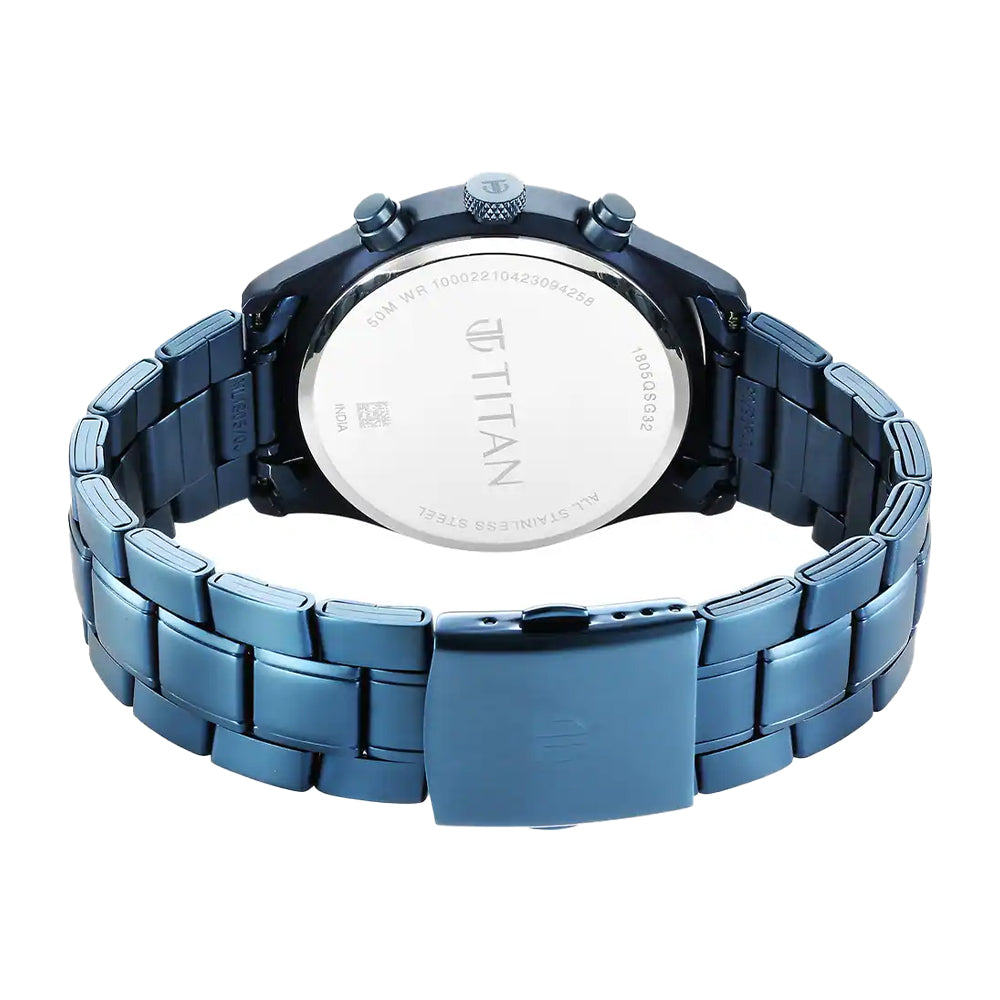 Titan Neo Splash Quartz Multifunction Blue Dial Stainless Steel Strap Watch for Men 1805QM07