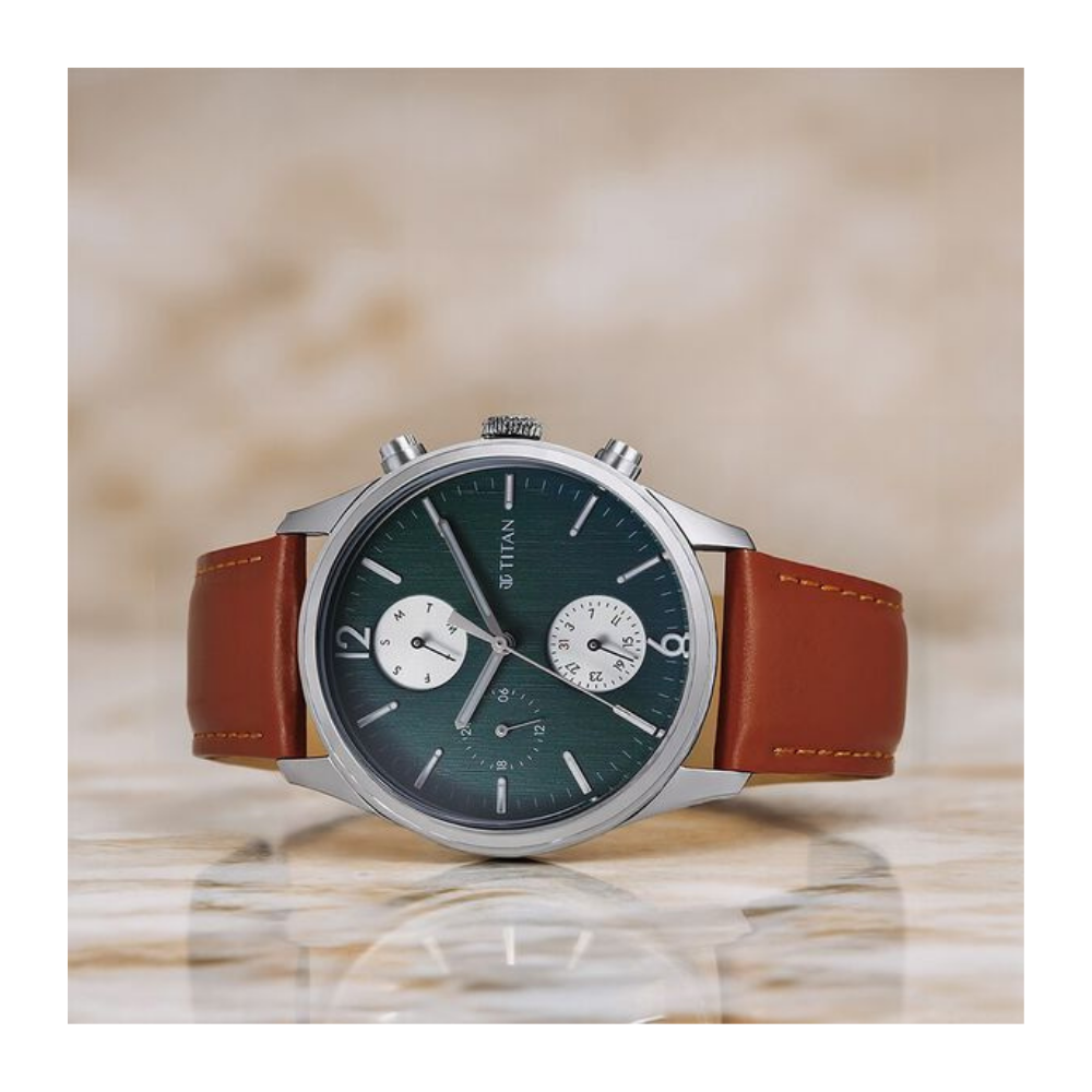 Titan Wrist Wit Quartz Analog with Day and Date Grey Dial Leather Strap Watch for Men 1805SL11