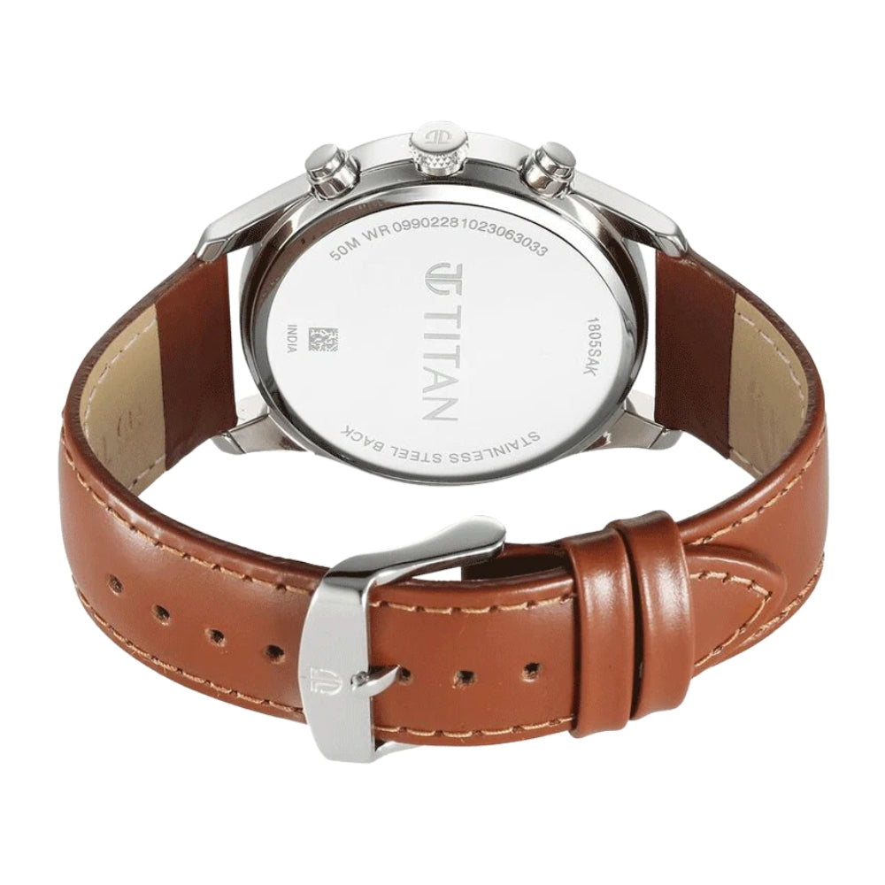 Titan Wrist Wit Quartz Analog with Day and Date Grey Dial Leather Strap Watch for Men 1805SL11