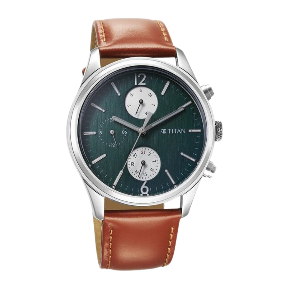 Titan Wrist Wit Quartz Analog with Day and Date Grey Dial Leather Strap Watch for Men 1805SL11