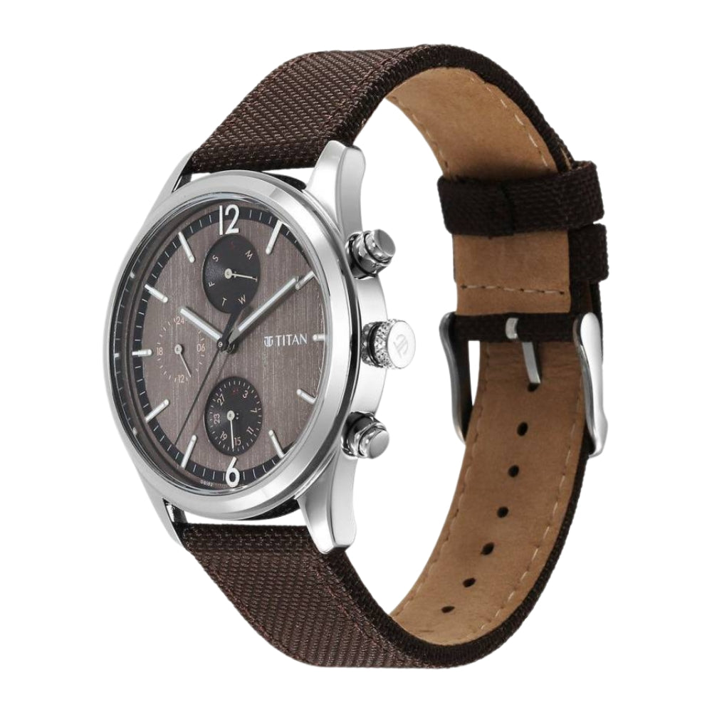 Titan Wrist Wit Quartz Analog with Day and Date Brown Dial Leather Strap Watch for Men 1805SL12