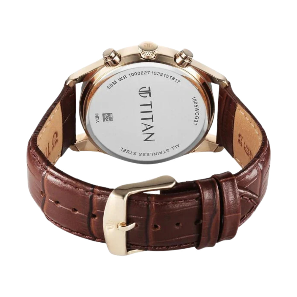 Titan Classique Neo Splash Analog with Cream Dial Brown Leather Strap Watch for Men 1805WL03