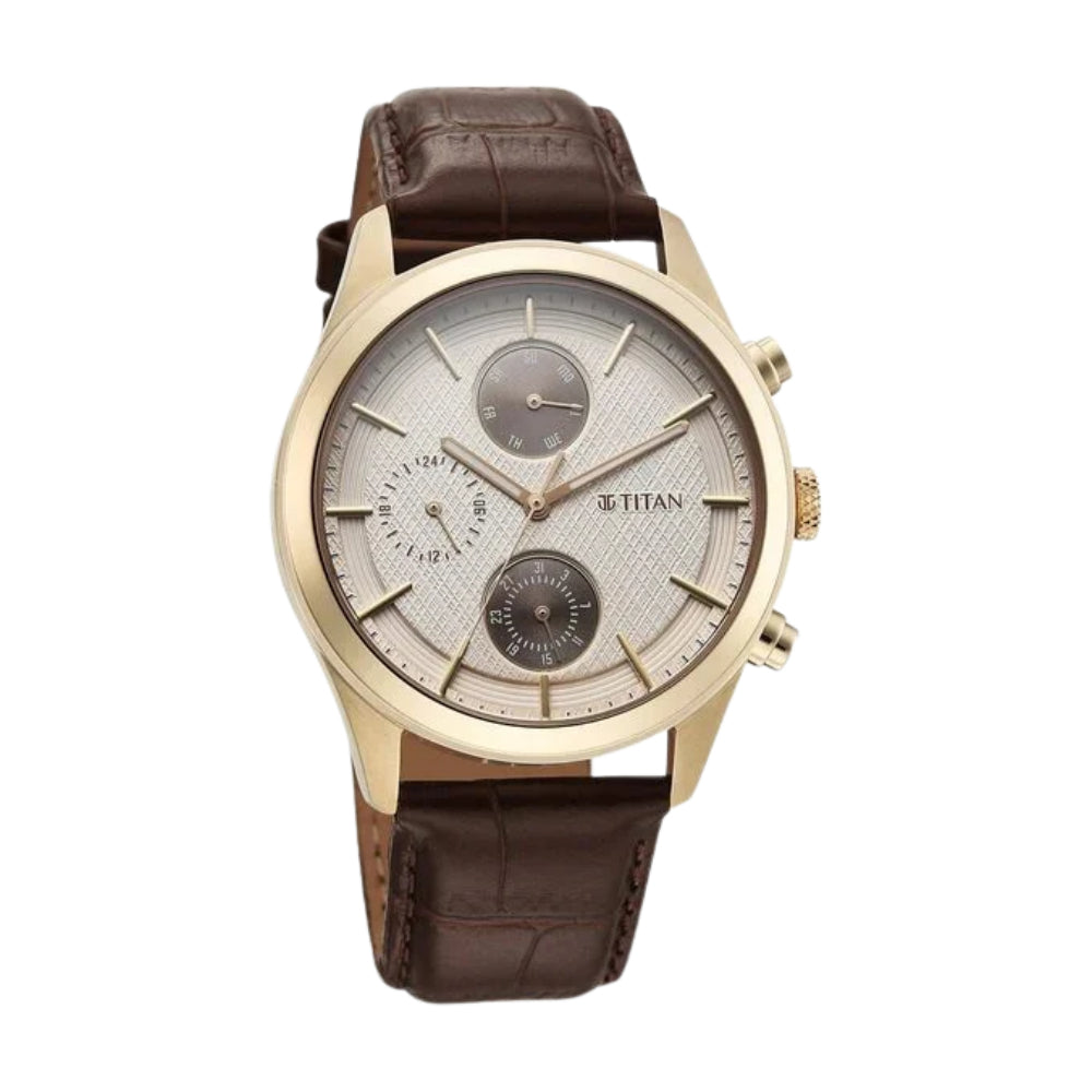 Titan Classique Neo Splash Analog with Cream Dial Brown Leather Strap Watch for Men 1805WL03