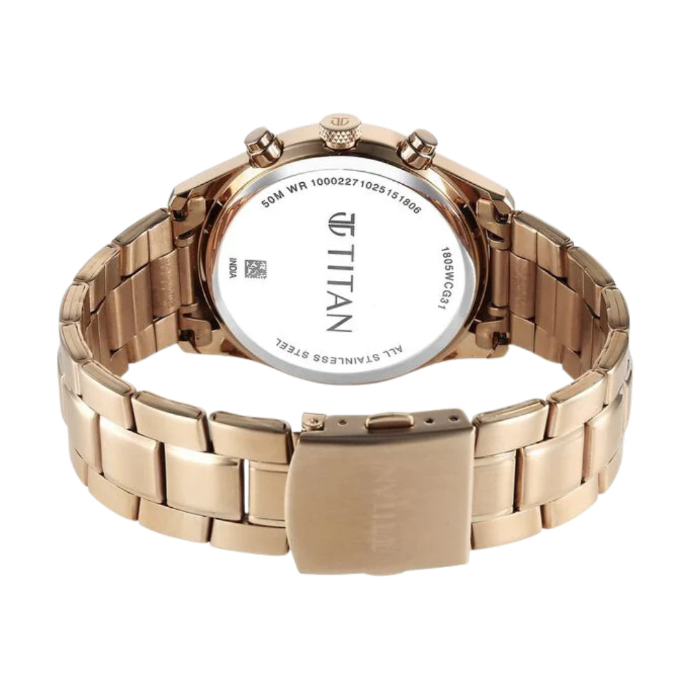 Titan Classique Neo Splash Analog with Cream Dial Carnation Gold Stainless Steel Strap Watch for Men 1805WM02