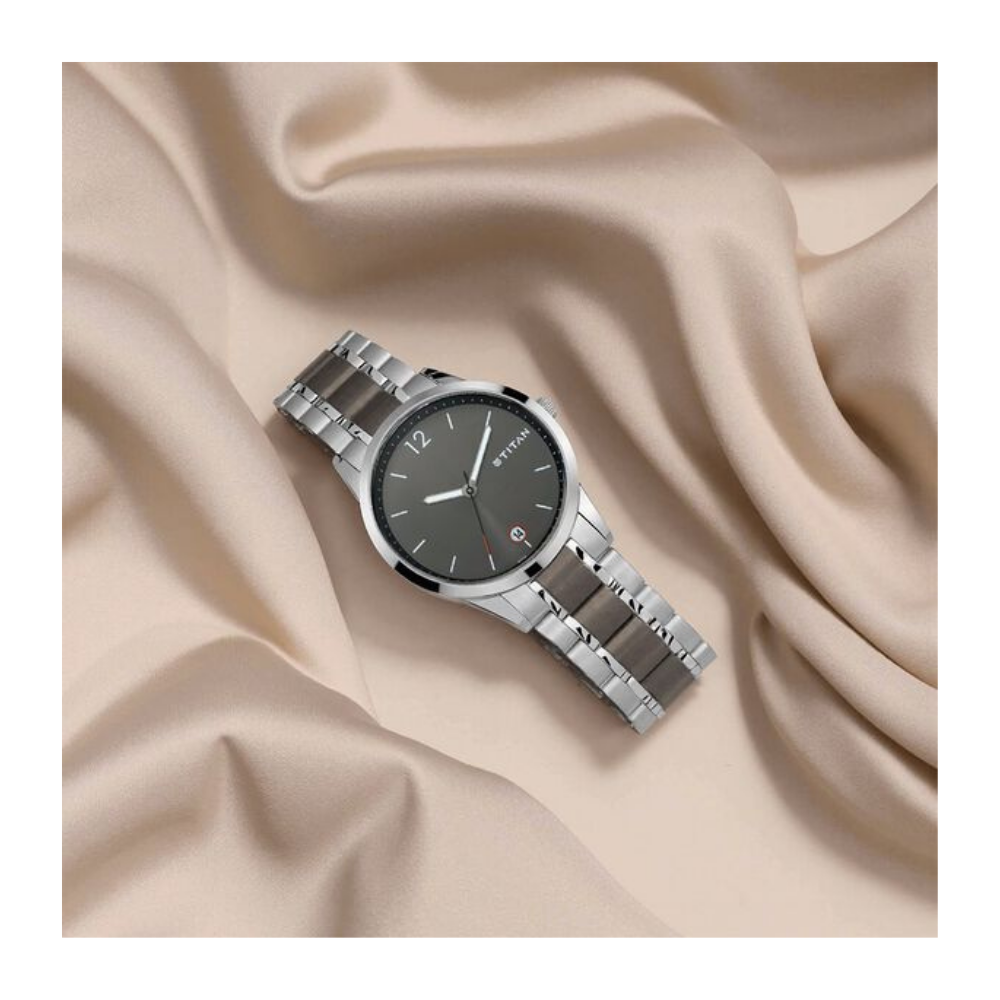 Titan Men's Timeless Style Watch: Refined Anthra Dial and Metal Strap 1806KM01