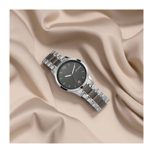 Titan Men's Timeless Style Watch: Refined Anthra Dial and Metal Strap 1806KM01