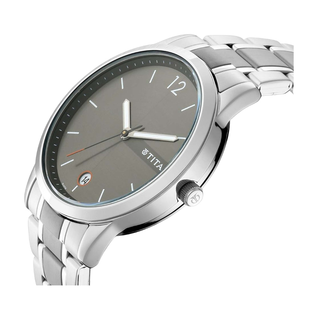 Titan Men's Timeless Style Watch: Refined Anthra Dial and Metal Strap 1806KM01