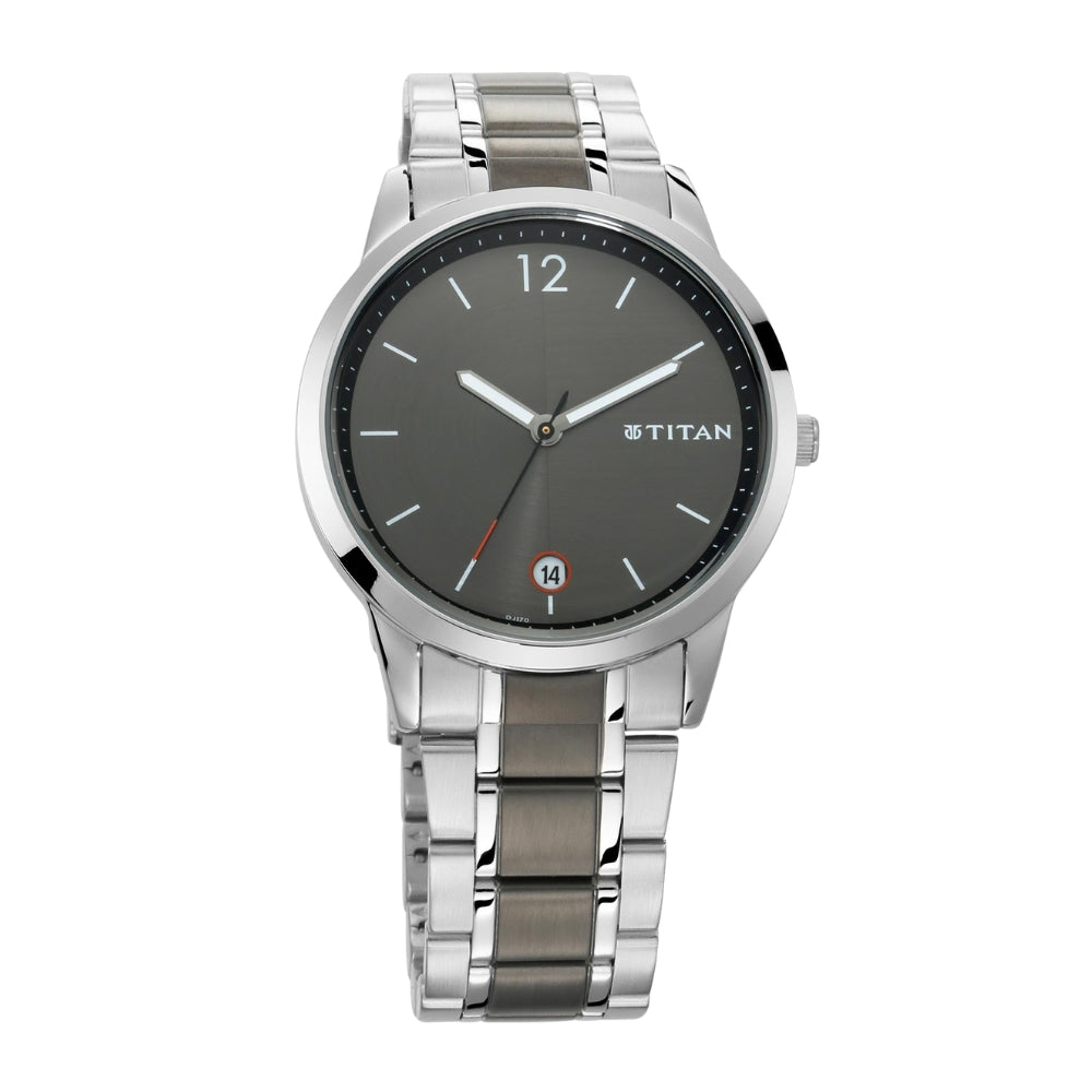 Titan Men's Timeless Style Watch: Refined Anthra Dial and Metal Strap 1806KM01