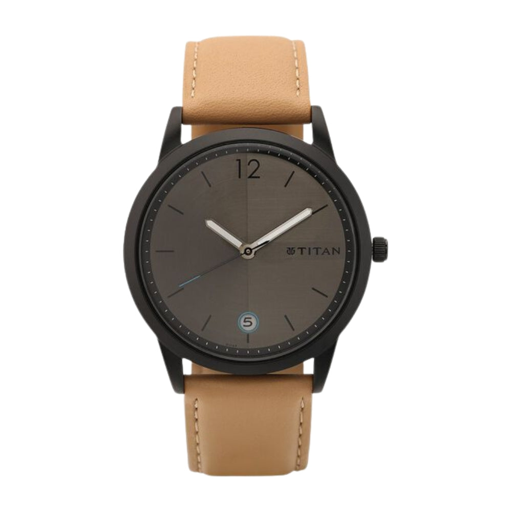 Titan Men's Timeless Style Watch: Refined Anthracite Dial and Lather Strap 1806NL01