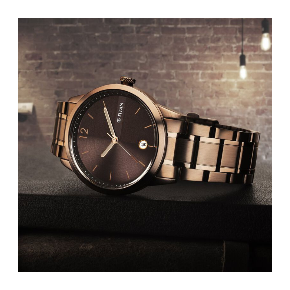 Titan Neo Splash Brown Dial Analog with Date Stainless Steel Strap Watch for Men 1806QM03
