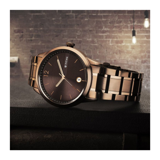 Titan Neo Splash Brown Dial Analog with Date Stainless Steel Strap Watch for Men 1806QM03