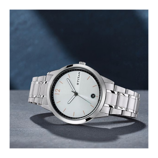 Titan Quartz Analog with Date White Dial Stainless Steel Strap Watch for Men 1806SM01