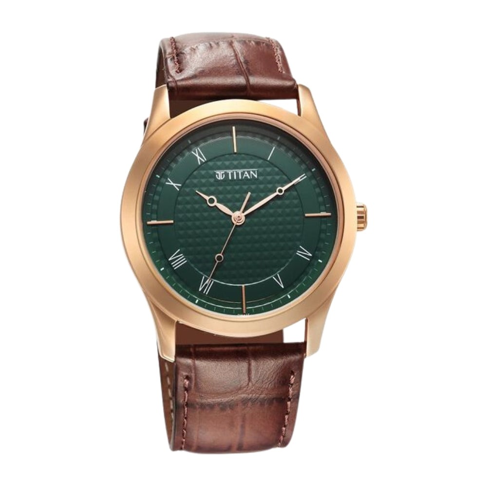 Titan Karishma Green Dial Analog Leather Strap Watch for Men 1823WL02