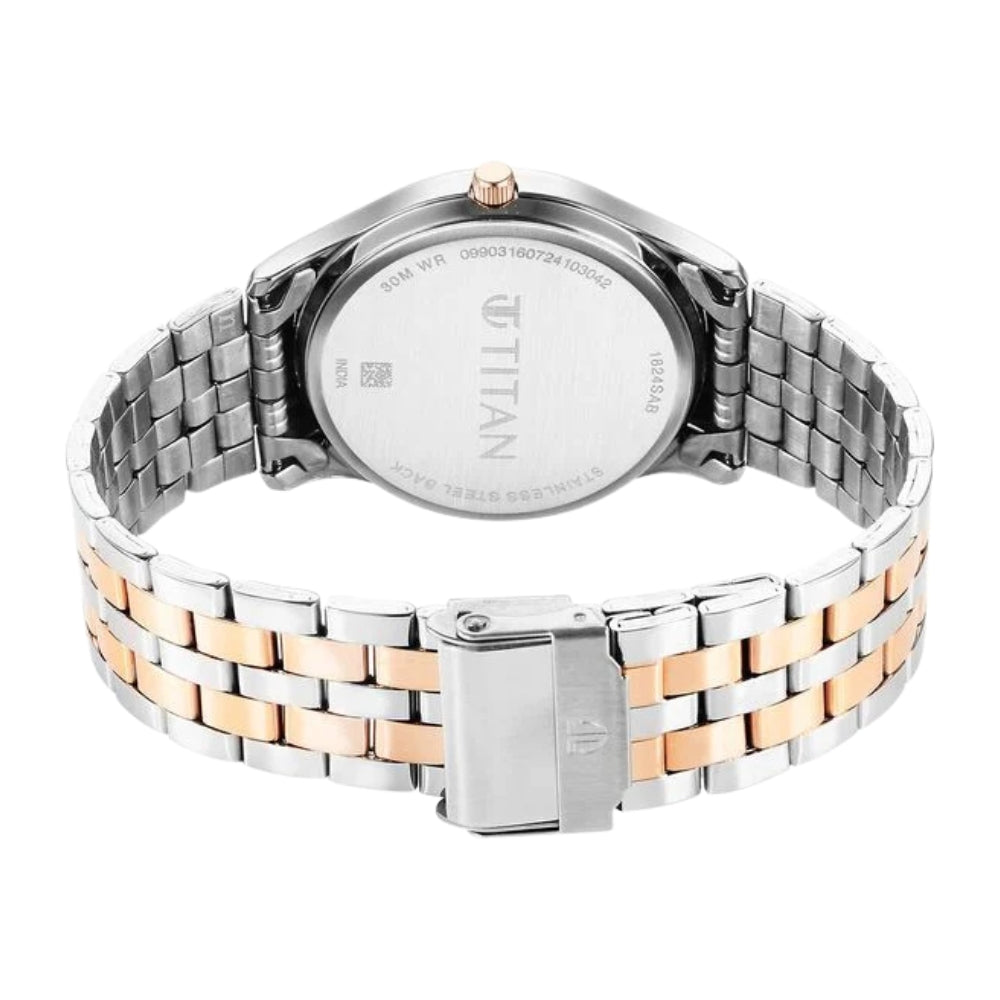 Titan Karishma Quartz Analog with Day and Date Black Dial Stainless Steel Strap Watch For Men 1824KM02